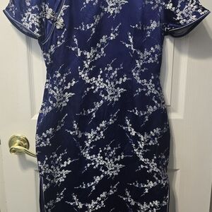 Blue Embellished Kimono with Mandarin Collar